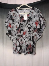 Notations Women's Overlay Floral Tank Blouse With Necklace Size PM(265)