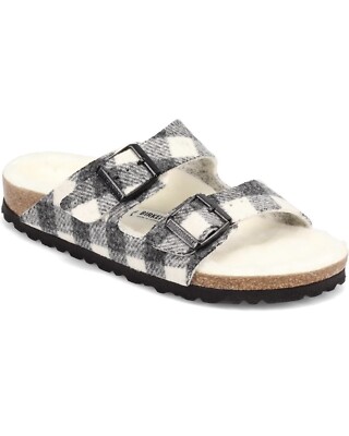 New Birkenstock Men\'s Arizona Rivet Shearling Sandal Plaid Wool ,Size 11 - 11,5 Birkenstock Arizona Rivet Shearling Wool Plaid Red Sandals  main image 4