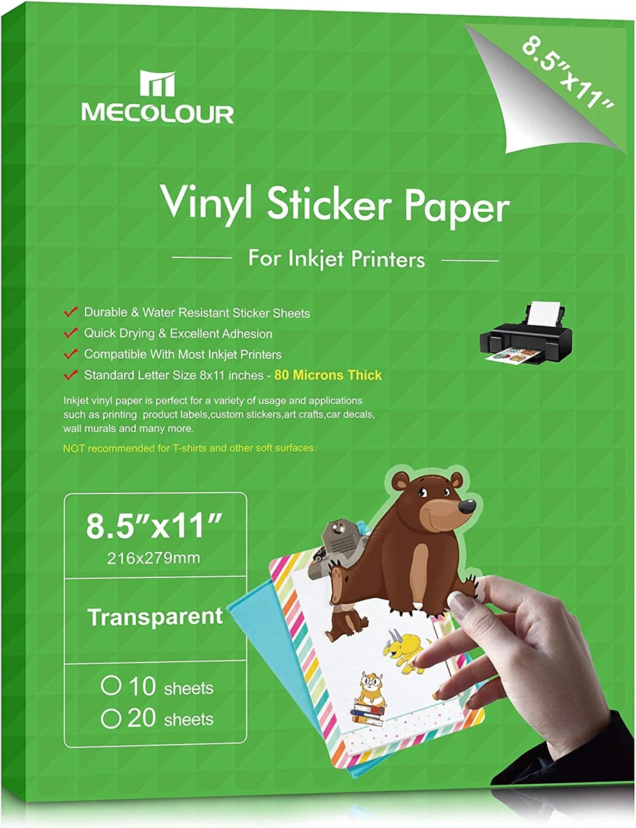 Premium Printable Vinyl Sticker Paper Transparent 20 Clear Sheets  No-Waterproof, | eBay