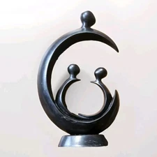 Vintage Art  Handcarved Ironwood Parent Children Circular Figurine Sculpture 