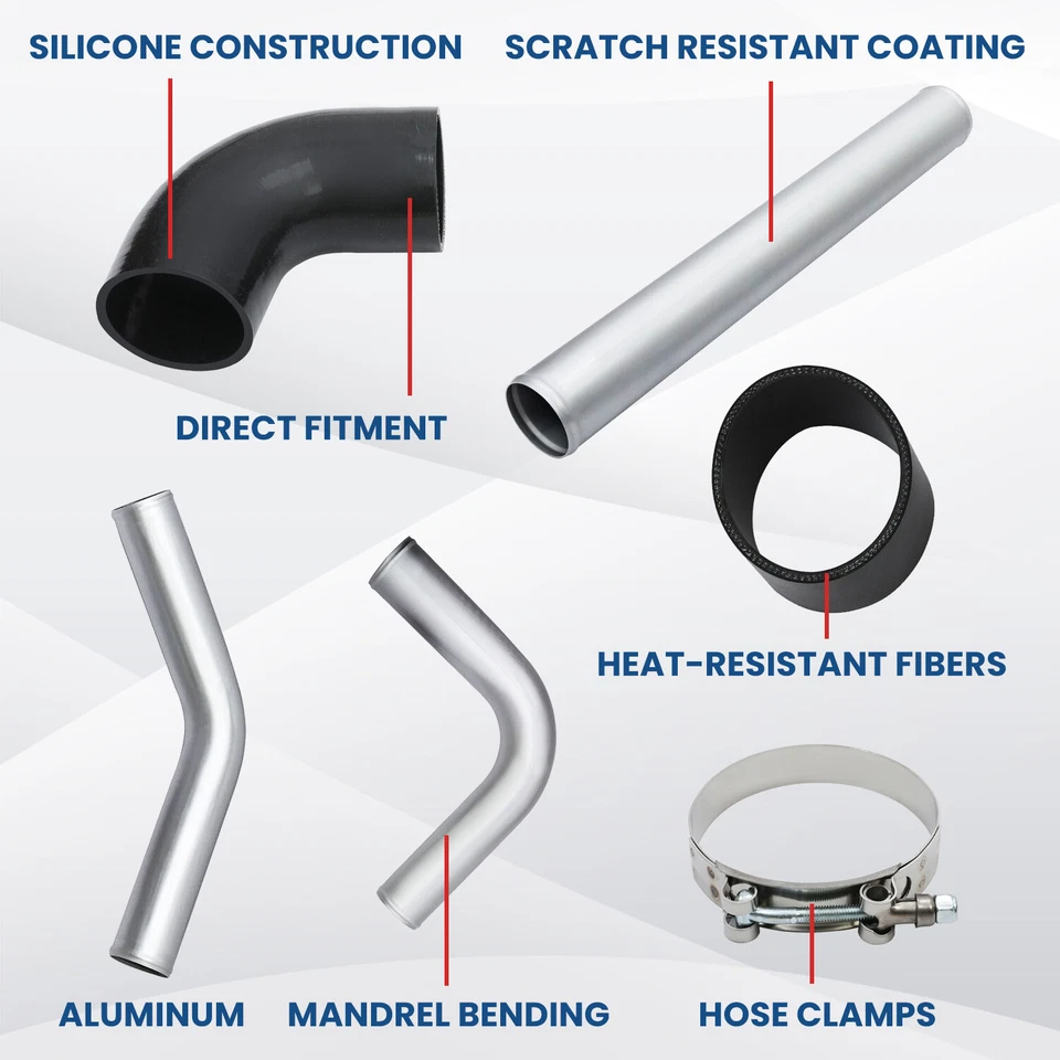 Juego de 8 piezas de 3 pulgadas de aluminio turbo intercooler tubo en U manguera de silicona abrazadera en T Foto 4 de 4