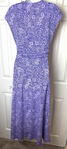 LANDS’ END Cap Sleeve Surplice Dress Purple Faux Wrap VNeck Gathered Sz S 6-8 - Picture 7 of 11