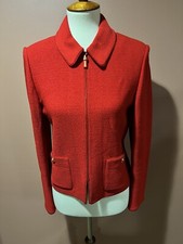 st john collection long sleeve red knit zip jacket blazer size 6