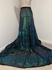 Green Blue Black Iridescent Stretch Sequins Embroidery Fabric 50 Width 1 Yard