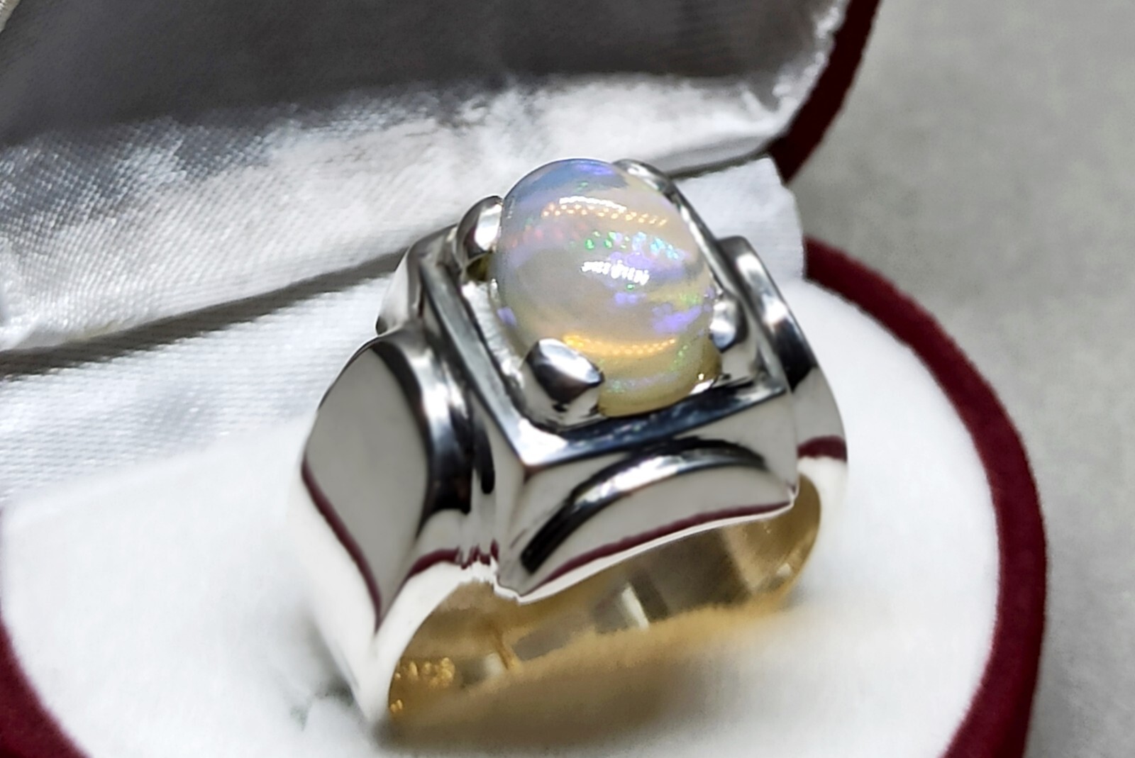 Natural Rare Red Coral/ Fire Opal Sterling Silver 925 Handmade Mens Plain Ring image 2