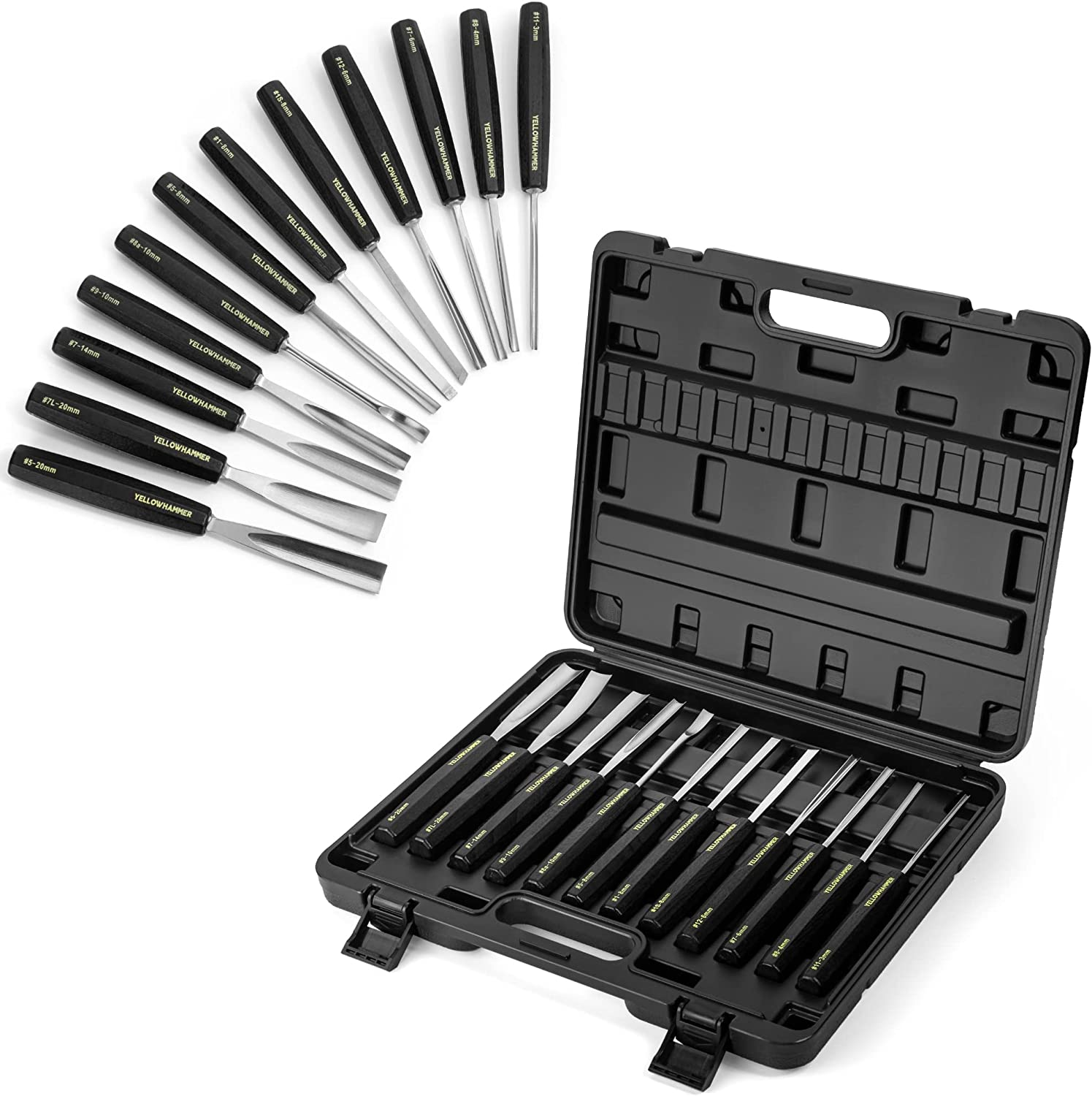 Full Size Wood Carving Tools 12 Piece Set - Gouges and Chisels for ...