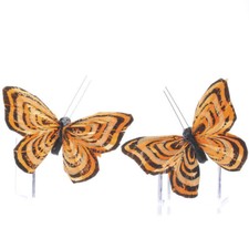 Package of 12 Black and Orange 4" Natural Feather Artificial Butterflies