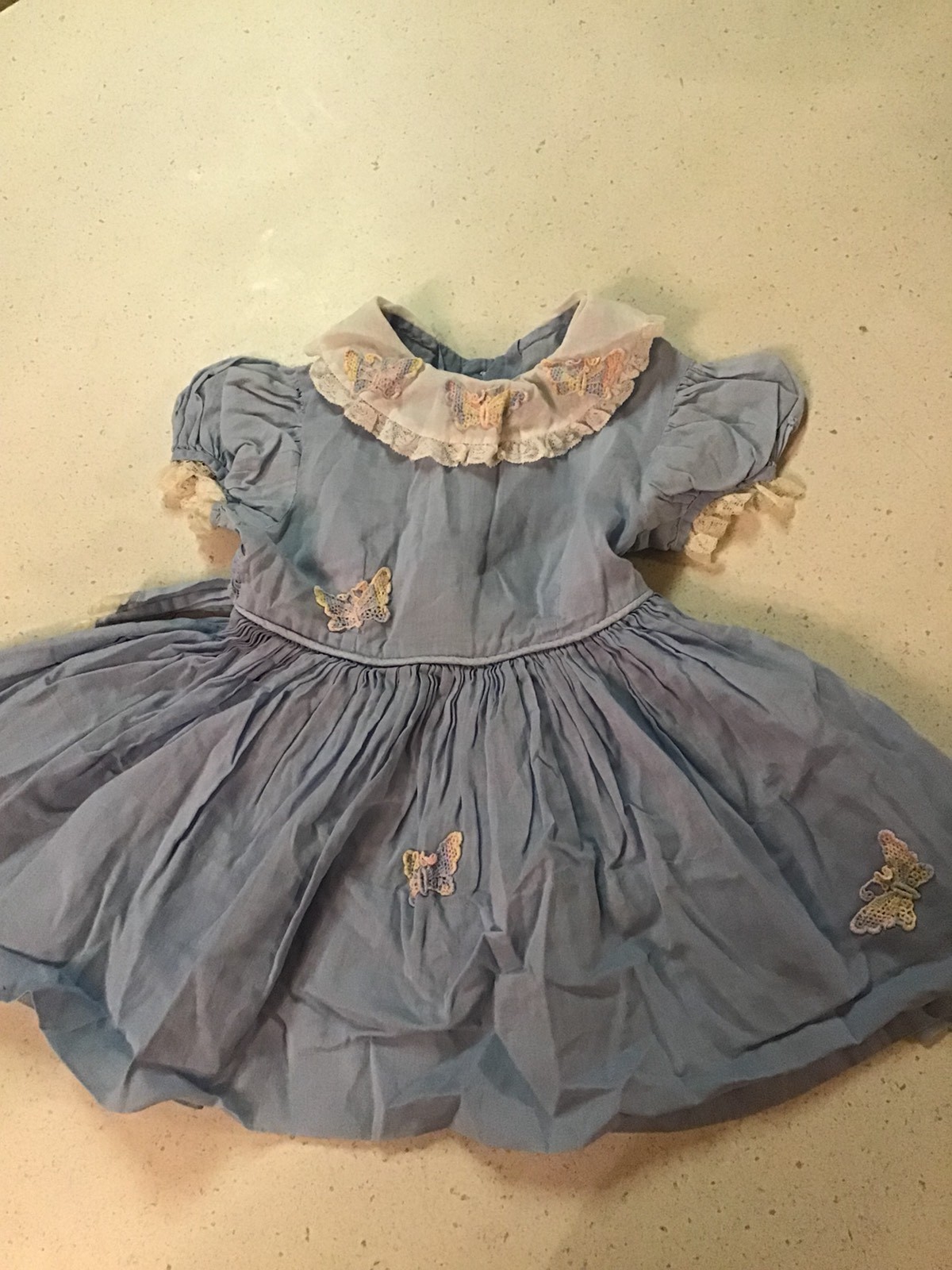 Vintage Baby Blue Butterfly Dress 15 1/2 Inches 1… - image 1