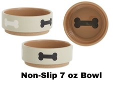Top Paw Repeated Bone Tan Ceramic Dog Bowl, 1 7 oz Small Bowl - No Slip Grip