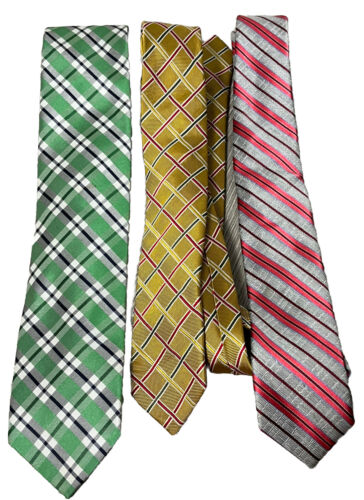 LOT 3 The Tie Bar Neckties Slim 100% Silk Linen Handmade Gold Green Gray