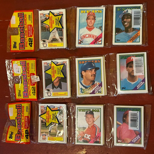 1988 Topps Baseball Rack Packs Lot of 3 - Cal Ripken Dwight Gooden 129 Cards NIP