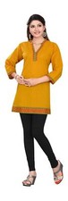 Mustard 3/4 sleeve Indian Cotton Kurti/Tunic with Golden neckline