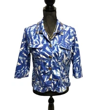 Drapers and Damons Jacket Womens Size Medium Petite Blue Gold Blazer Tropical