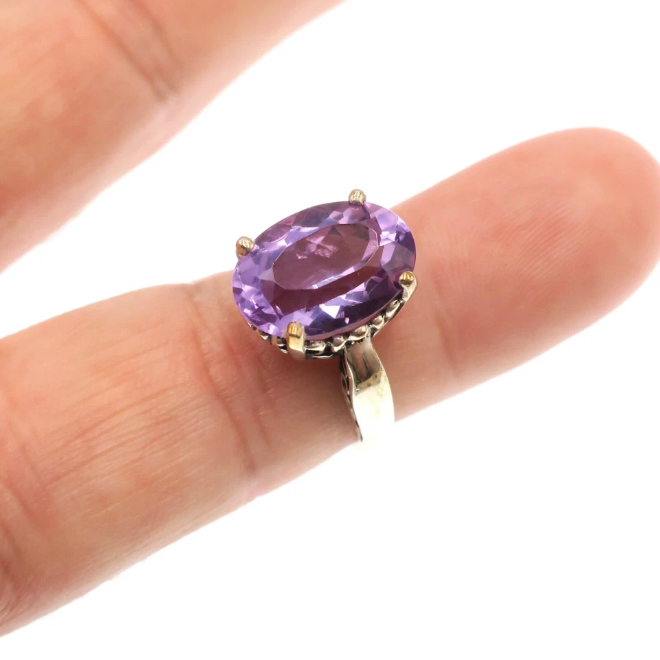Anel KABANA prata esterlina 7,77 ct ametista natural trabalho aberto tamanho 6 - Imagem 2 de 4