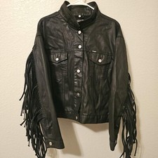 Wrangler X Fender Fringe Jacket Size Xl Western Crop Trucker Denim Souvenir