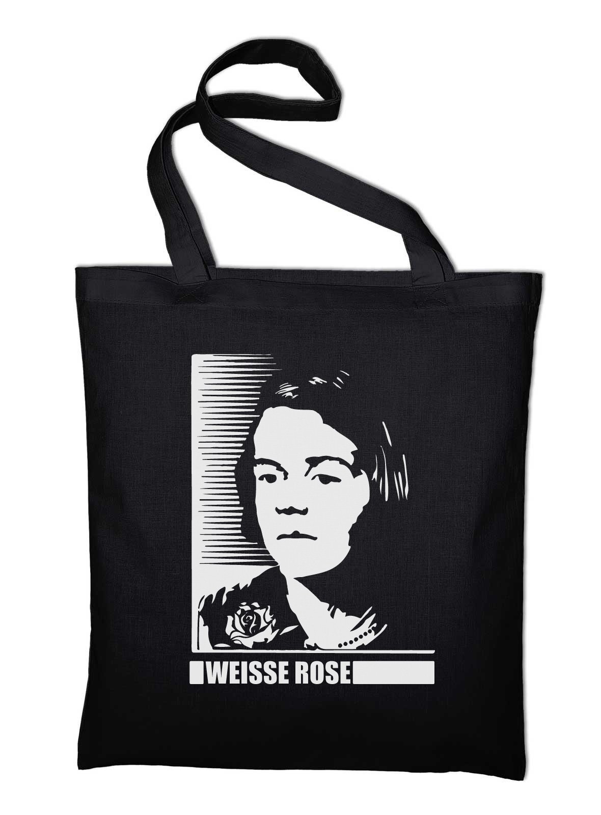 Weisse Rose Geschwister Scholl Sophie Jutebeutel Baumwolltasche, schwarz