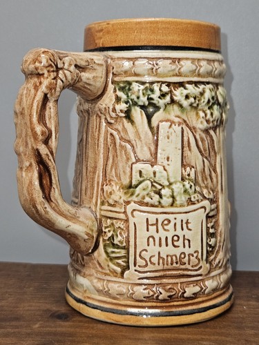 Vintage German Ceramic Beer Stein Decor HEALS ALL PAIN Made In Japan 5¼" Tall - Picture 5 of 9