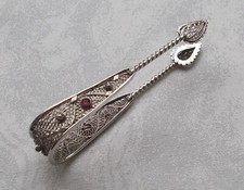 Raro Rara Pinza Zucchero con Rossa Pietra Filigrana Fatto IN 800er Argento