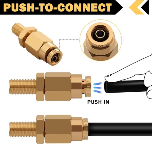 Pack de 4 tubes de canalisation d'air de soupape pour réservoir de compresseur d'air OD 1/4" raccord poussée de remplissage - Photo 3/7