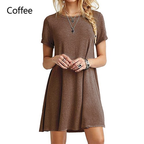 Women's Casual Sundress Short Sleeve Loose T-shirt Girls Summer Dress Plus Size - Picture 16 of 17