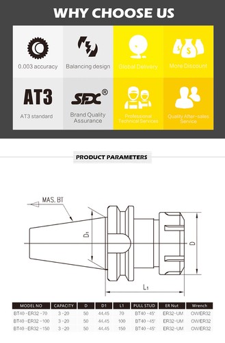 4Pcs BT40-ER32-70 Tool Holder+1Pc BT40 Pull Stud Wrench+1Pc ER32 Nut Wrench - Picture 3 of 9