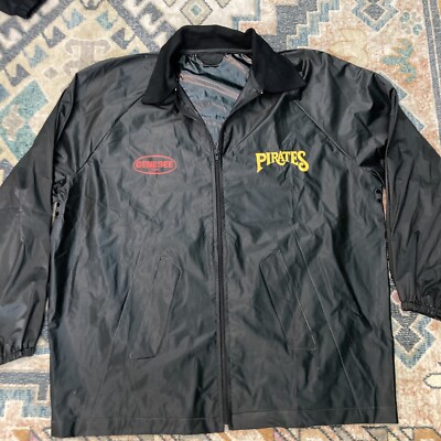 Vintage PITTSBURGH PIRATES Genesee Beer Black Rain Jacket Coat Size XL