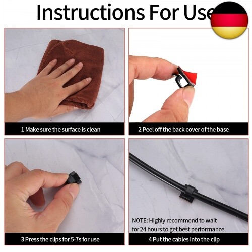 60 Stk Kabelclips Selbstklebende, Kabelhalter Kabelklemmen, Draht Kabel Halter, - Bild 7 von 9