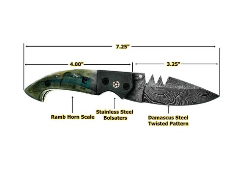 Handmade Damascus Steel Folding Pocket Knife For Hunting Hiking & Camping - Picture 10 of 11
