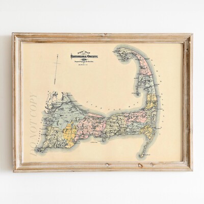 Map of Cape Cod 1880 Barnstable County Massachusetts Ocean Wall Art Poster Print