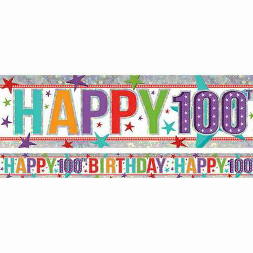 100th Birthday Party Supplies Birthday Holographic Banner (2.7m Long) - Picture 1 of 1