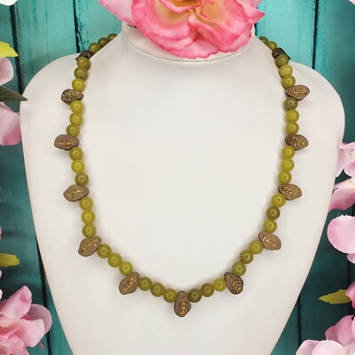Artisan Green Serpentine Stone & Glass Leaf Beaded Necklace