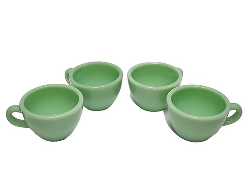 4 FIRE KING JADEITE RESTAURANT WARE CHEATER COFFEE CUPS C HANDLE