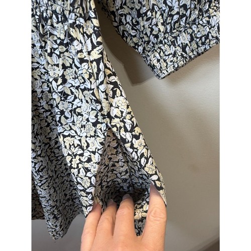 Apiece Apart Women's Size XS Black Beige Cobano Floral Mini Dress Split Neck - 第 10/15 張圖片