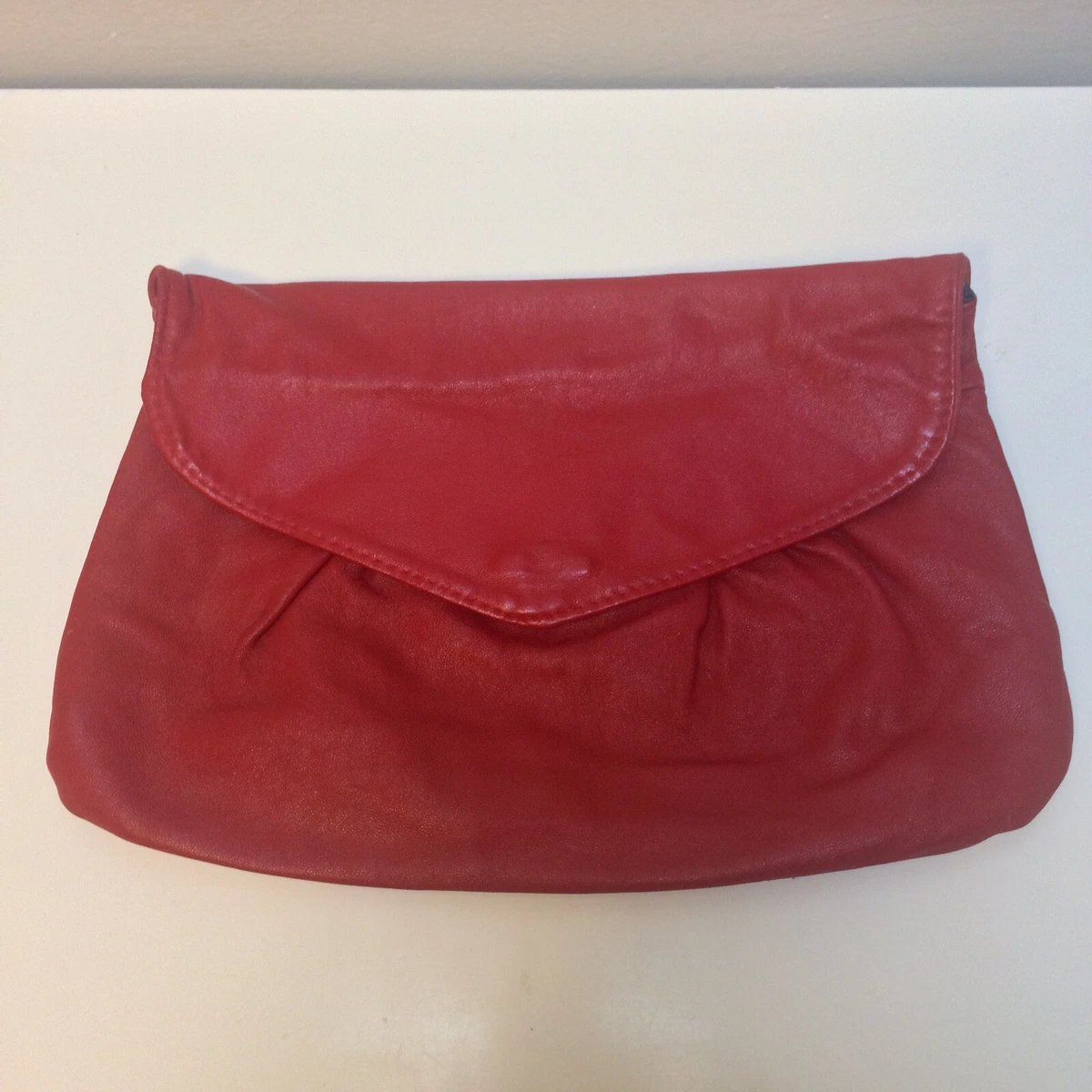 Red leather cheap clutch bag