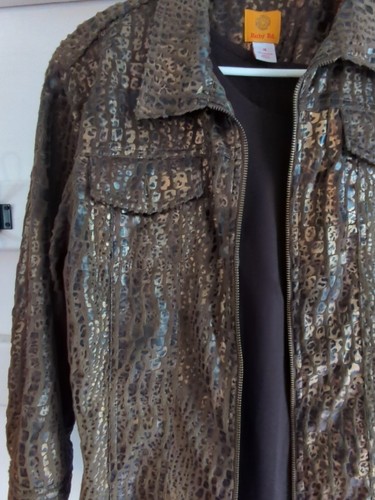 Women’s Ruby Rd Jacket Full Zip Leopard Print Metallic Gold Brown Size 16 Large - Picture 3 of 11