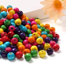 600Pcs Colorful Wooden Beads Large Hole Round Paint Bulk Colorful-10mm