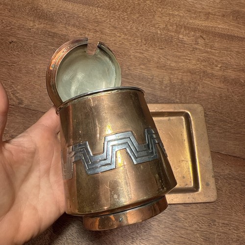 2 Pc MCM Mexico Copper Silver Tone With Patina Sugar Pot With Lid And Tray - Picture 2 of 24