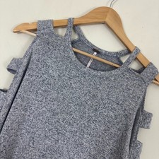 Poof Sweater Blue Melange Cold Shoulder Cutout Long Sleeve Casual Womens Small