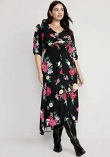 Old Navy Black Floral Short Sleeve Maxi Dress 3X New With Tags