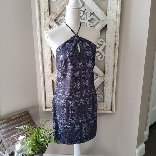 Elodie Women's Junior's Halter Neck Mini Dress Bandana Paisley Print in Blue