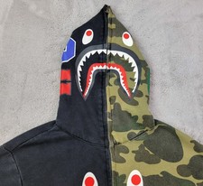 Bape A Bathing Ape Shark Full Zip Hoodie Womens Medium Half Camo Half Black WGM
