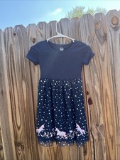 Wonder Nation Navy Blue Sparkle Stars Unicorn Tulle Tutu Long Sleeve Dress 7 8
