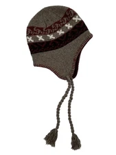 Mens Putty Gray Eco Raggs Peruvian Style Wool Blend Trapper Hat Fleece Lined