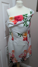 ASOS Design Floral Print Asymmetric Strap Mini Dress in Ivory - UK 18