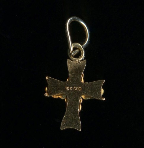 New 10K 17mm Solid Yellow & Rose Gold Diamond Cut Cross Leaf Pendant Charm -RI - Picture 2 of 2