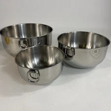 Stainless Steel Mixing Bowls Set of 3 Vintage Heavy Duty Kitchenware Thumb rings