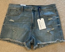 Eunina Lulu Super High Rise Cut Off Denim Shorts Size L