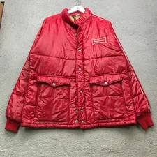 Vintage 70s Swingster Budweiser Puffer Quilted Red Jacket Mens Large USA Made