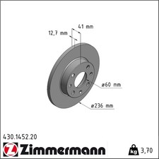 2x Zimmermann 430.1452.20 Bremsscheibe für OPEL ASCONA KADETT ASTRA CORSA TR 35