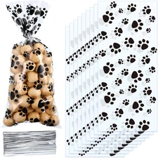 200 Pcs Pet Paw Cellophane Bags Dog Party Favor Heat Sealable Treat Paw Gift Cat